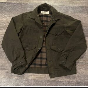 Made in USA Filson Tin Cloth Short Lined Waxed Cruiser Jacket Burnt Olive